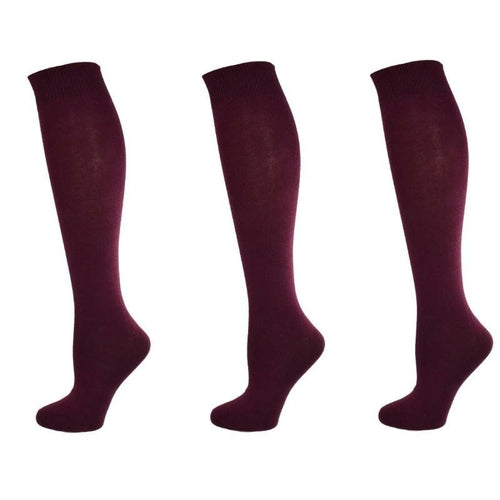 Combed Cotton Knee High Socks for Girls, Teens and Women in 3 Pair